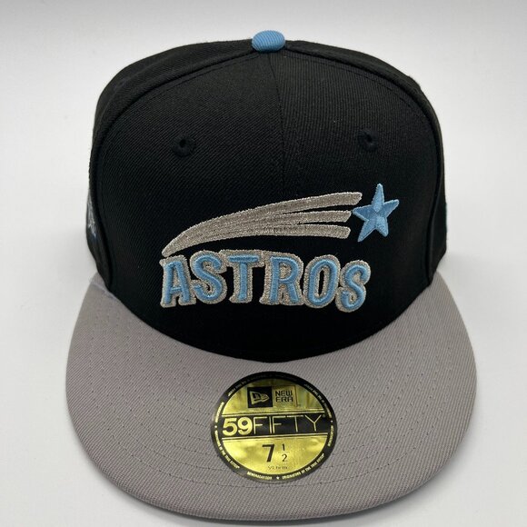 Houston Astros Mens Houston Astros Black on Black Basic  Houston Astros Fitted Hat Cap Adult 7 1/2 Black New Era Anniversary MLB NWT